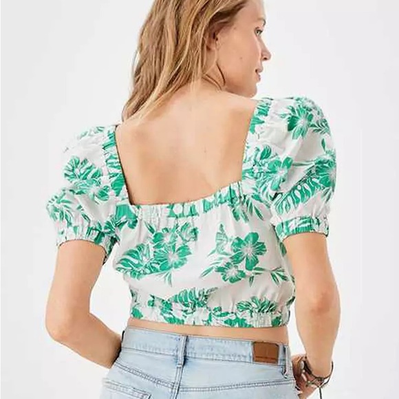 AMERICAN EAGLE | Square Neck Puff Sleeve Bubble Top Sz M - Picture 2 of 3